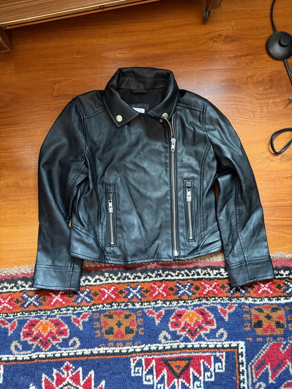 Gap Kids Black Faux Leather Moto Biker Jacket Size 6-7 Small
